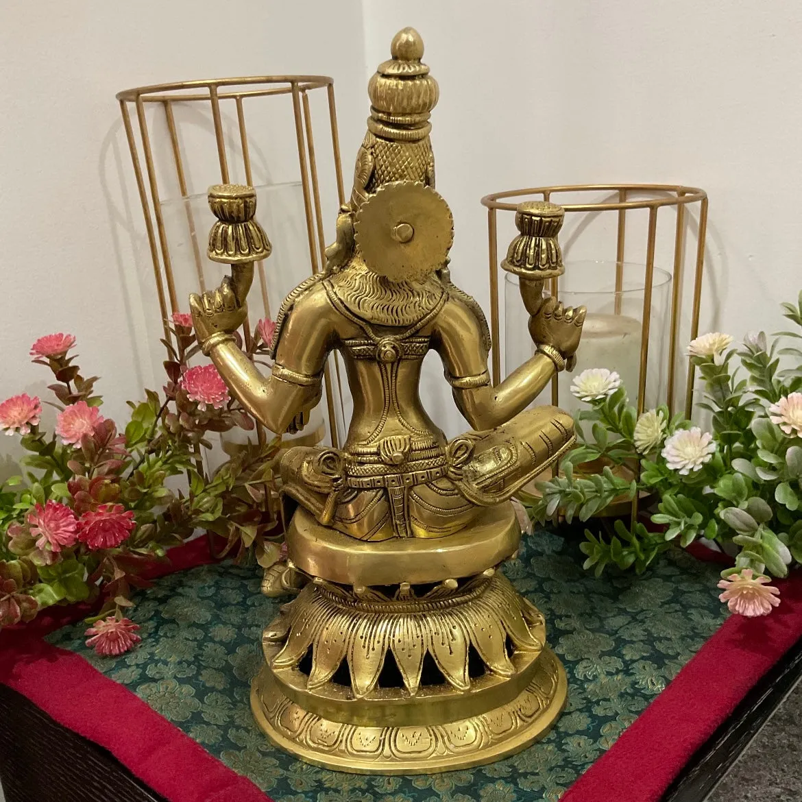12 Inches Goddess Lakshmi Brass Idol - Goddess of Fortune, Wealth, Prosperity - Pooja Statue
