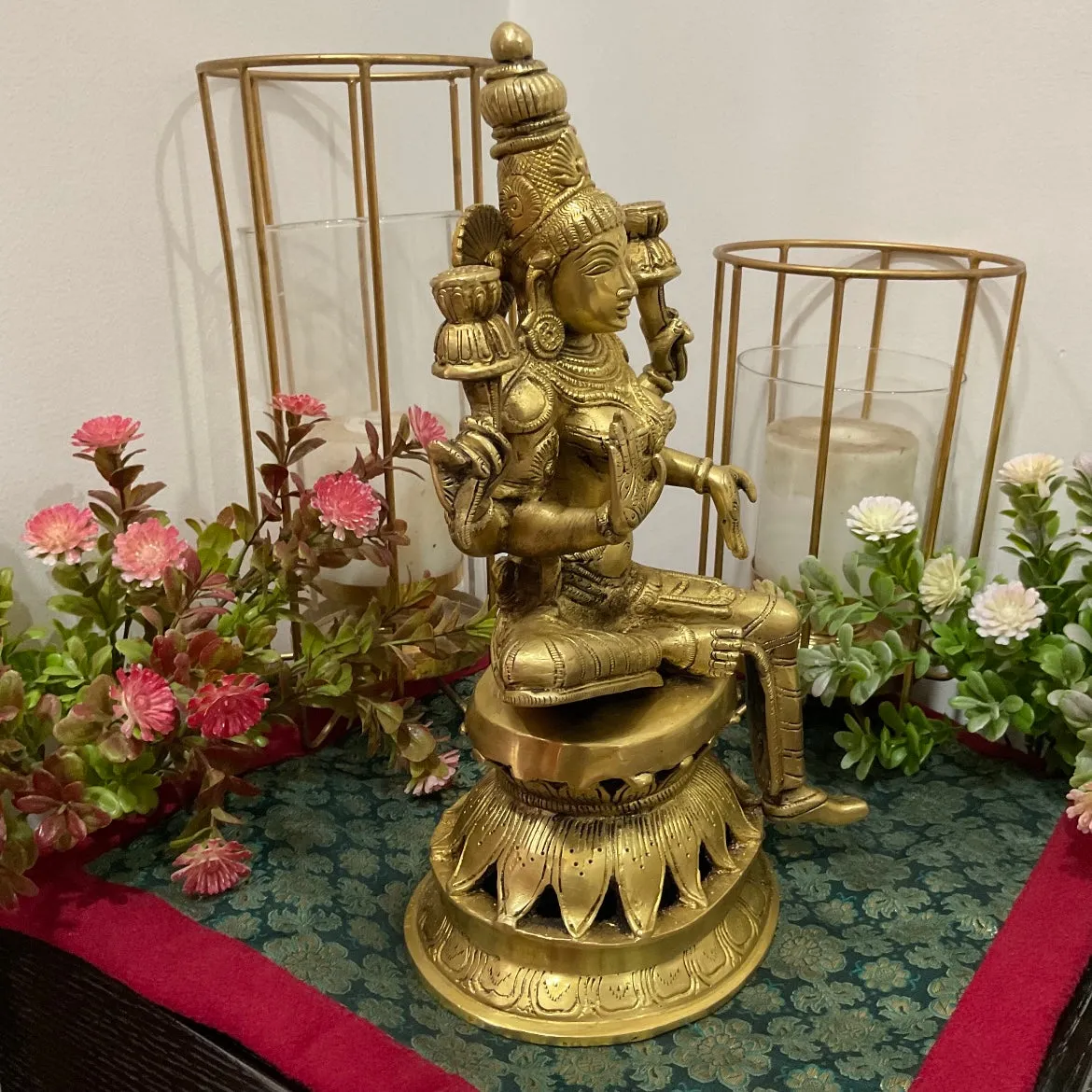 12 Inches Goddess Lakshmi Brass Idol - Goddess of Fortune, Wealth, Prosperity - Pooja Statue