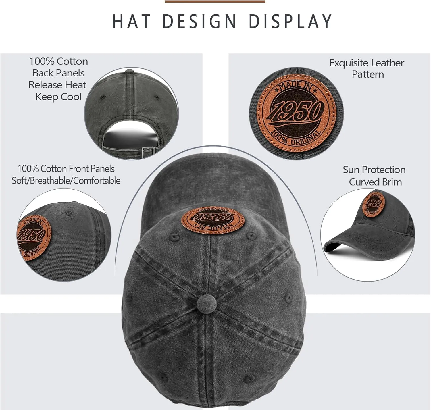 75th Birthday Gifts for Men Women 75 Year Old Gifts 1950 Birthday Vintage Hat 100% Cotton Baseball Cap