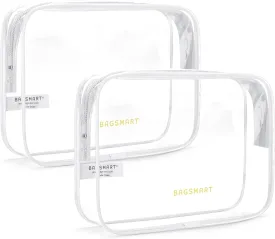 BAGSMART Clear Toiletry Bag, 2 Packs TSA Approved Water Resistant Quart Size Travel Organizer, Airport Airline Travel Essential Carry On Makeup Cosmetic Bags for Women, White