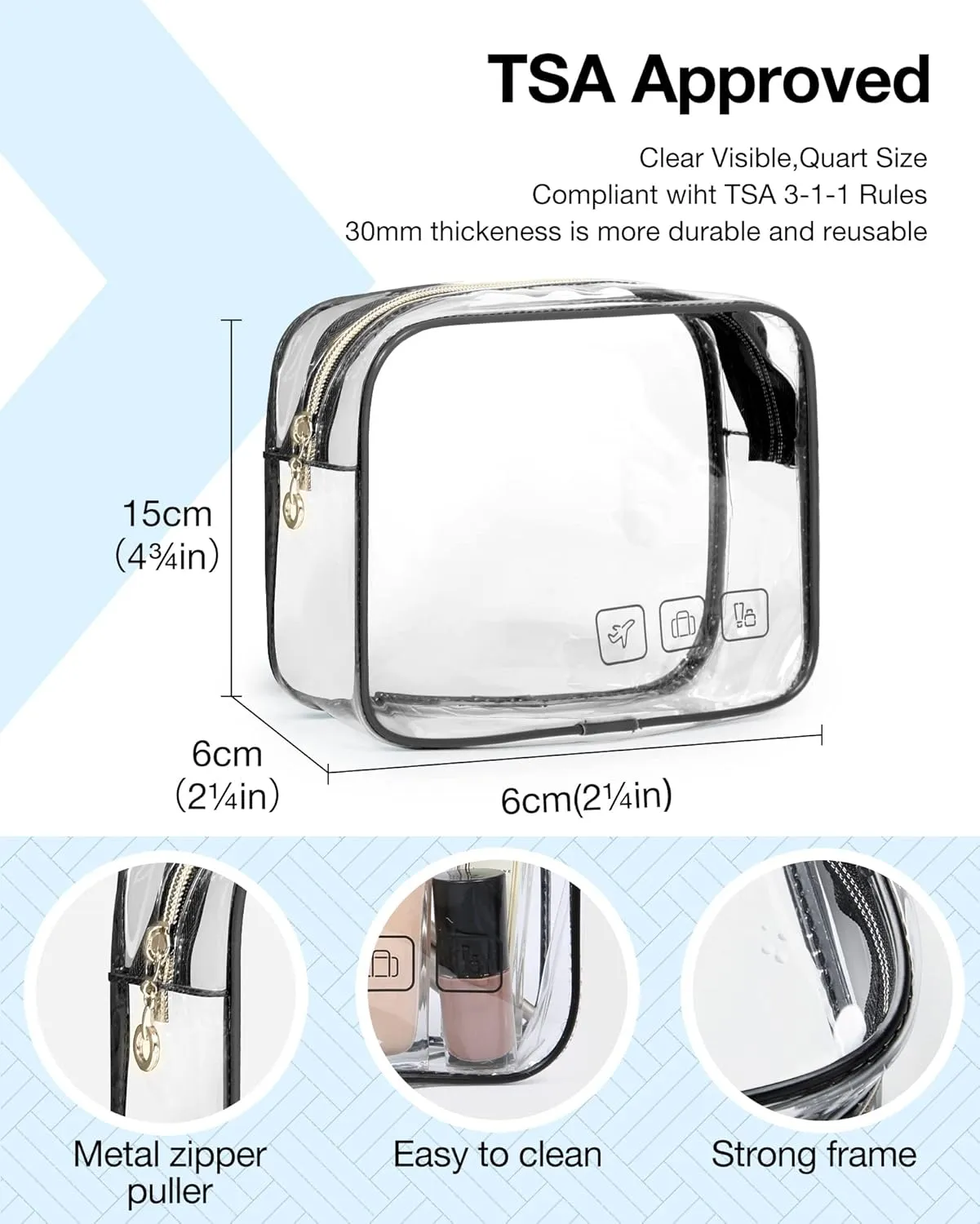 BAGSMART Toiletry Bag Hanging Travel Makeup Organizer with TSA Approved Transparent Cosmetic Bag Makeup Bag for Full Sized Toiletries, Medium-Black