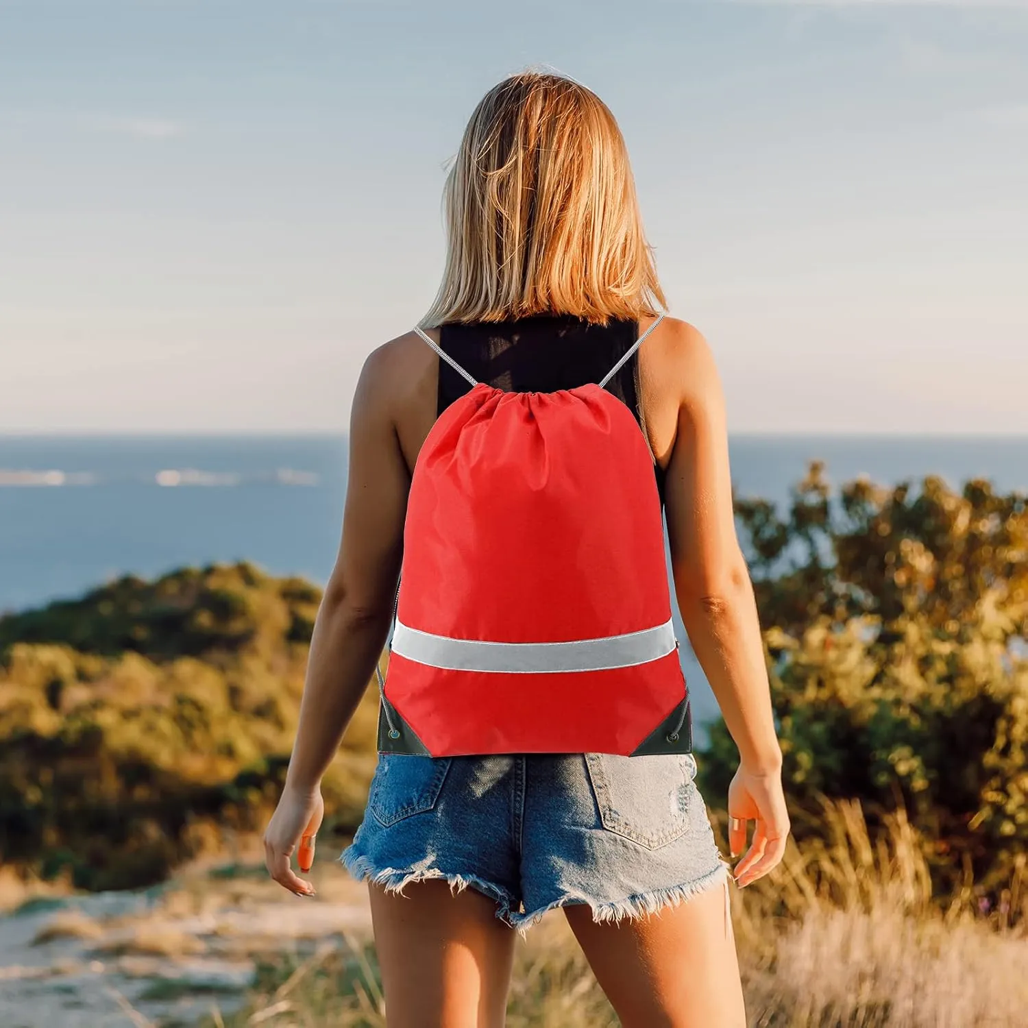 BeeGreen Red Drawstring Backpack Bulk 20 Pieces Wholesale, String Backpack for Party Gym Sport Trip, Reflective Strips Cinch Sack with String, DIY Drawstring Bags for Women and Men