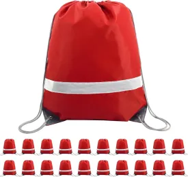 BeeGreen Red Drawstring Backpack Bulk 20 Pieces Wholesale, String Backpack for Party Gym Sport Trip, Reflective Strips Cinch Sack with String, DIY Drawstring Bags for Women and Men