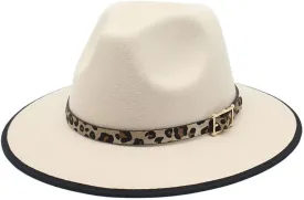 DHAEY British Wrapped Woolen Top Hat Autumn and Winter Casual Big Brimmed Men's Vintage Felt Hat Leopard Fashion Jazz Hat Luopan Caps & Hats(Beige)