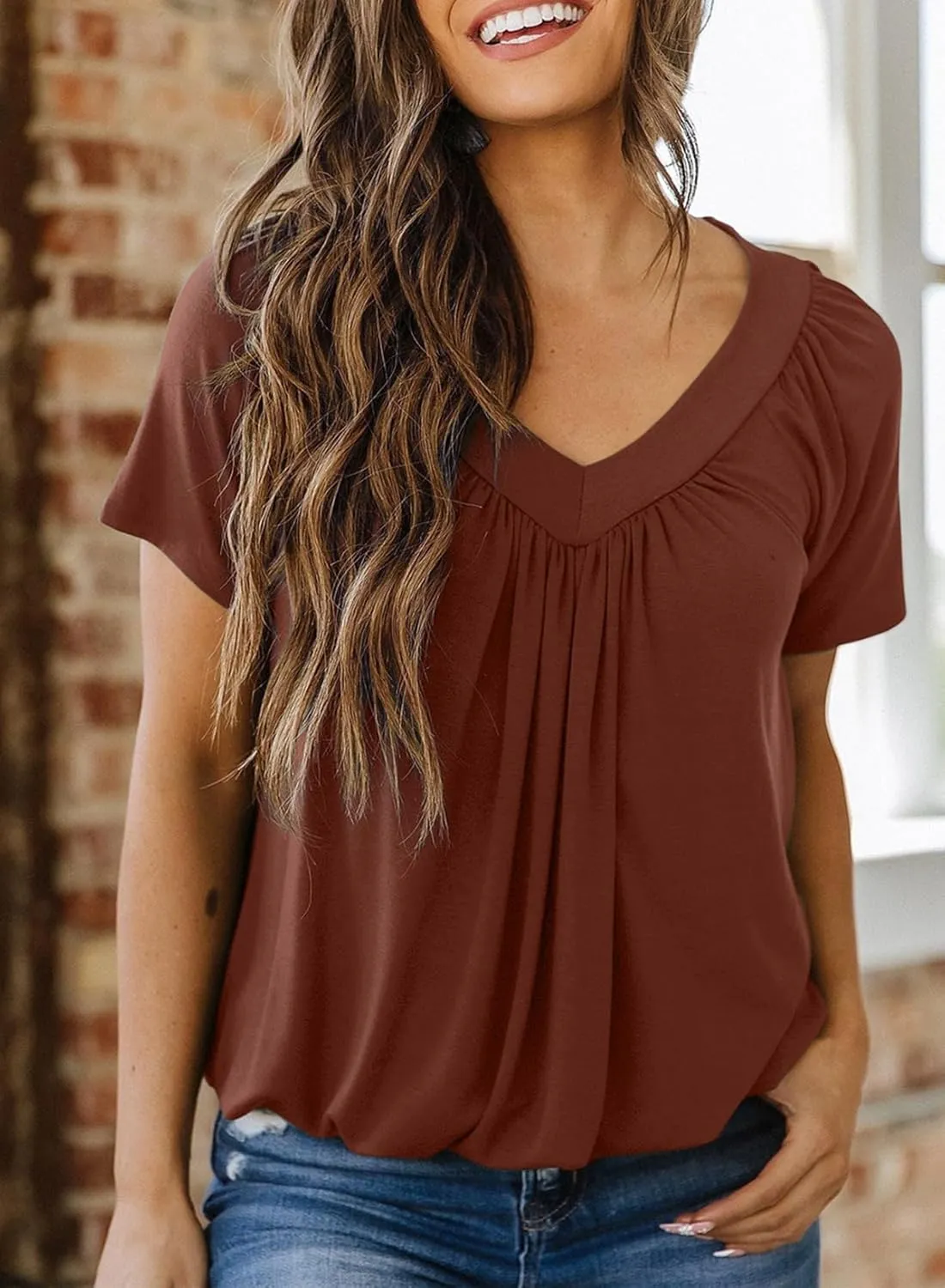 Dokotoo Women's Casual Summer T Shirts Short Sleeve V Neck Tops Tshirts