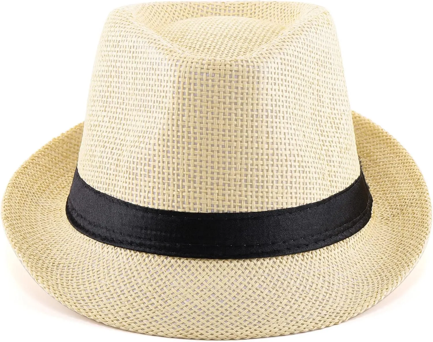 FALETO Unisex Summer Panama Straw Fedora Hat Short Brim Beach Sun Cap Classic