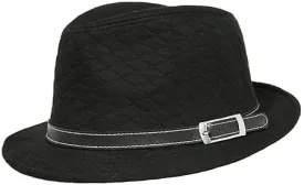 Fedora Hat - Quilted w/Belted Band - Black - HT-FHT2489BK