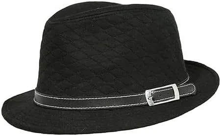 Fedora Hat - Quilted w/Belted Band - Black - HT-FHT2489BK