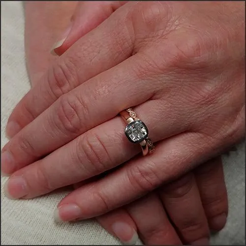 Floating Bezel Cushion Diamond Engagement Ring Platinum 14K Rose