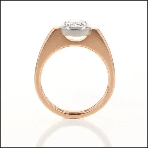 Floating Bezel Cushion Diamond Engagement Ring Platinum 14K Rose