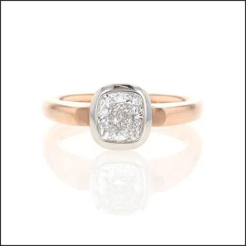 Floating Bezel Cushion Diamond Engagement Ring Platinum 14K Rose