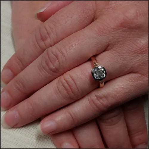 Floating Bezel Cushion Diamond Engagement Ring Platinum 14K Rose