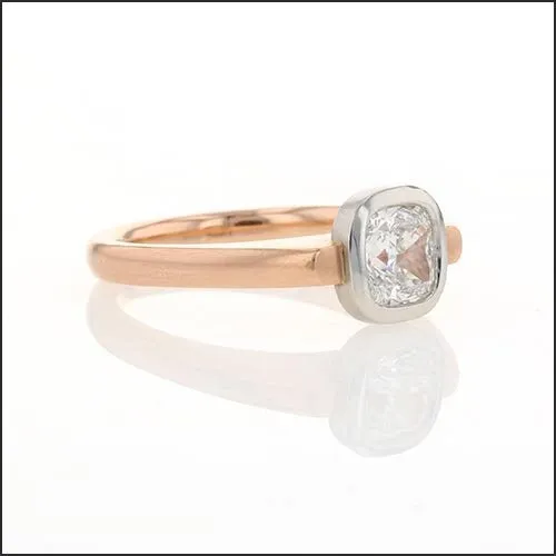 Floating Bezel Cushion Diamond Engagement Ring Platinum 14K Rose