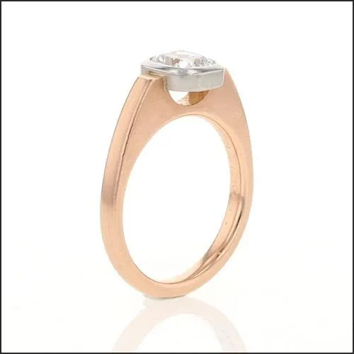 Floating Bezel Cushion Diamond Engagement Ring Platinum 14K Rose
