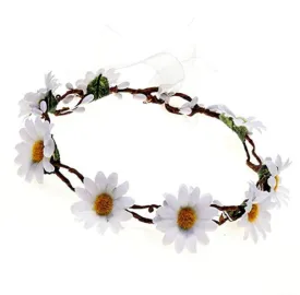 Floral Fall Boho Sunflower Crown Hippies Daisy Hair Wreath Bridal Headpiece Photo Props DY-01 (wreath white)
