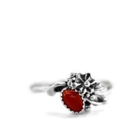 Genuine Coral Ring, Sterling Silver, Native American Handmade, Nickel Free, For Women and Girls