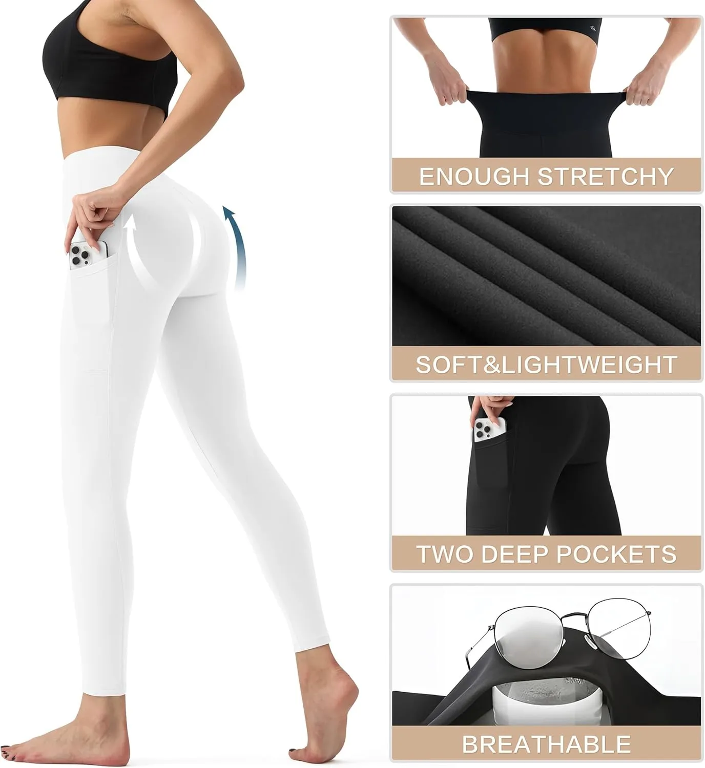High Waisted Leggings for Women - Tummy Control Yoga Pants for Workout Running Athletic Women's Leggings Plus Size