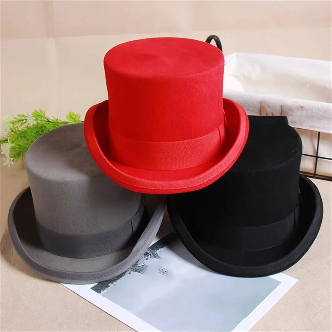 Men Wool Flat Top Fedora Hats Panama Magician Cap Gentleman Unisex Elegant Hat