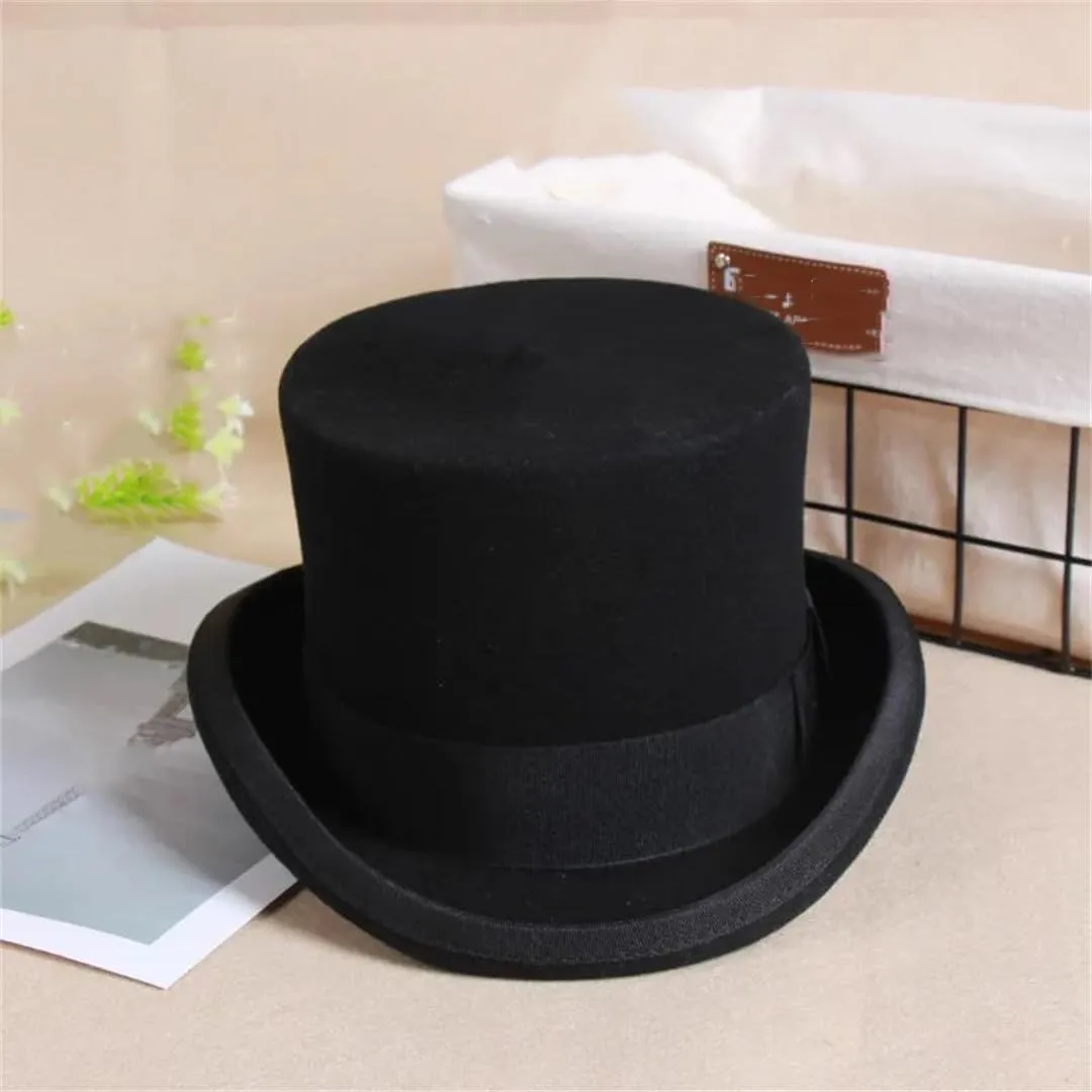 Men Wool Flat Top Fedora Hats Panama Magician Cap Gentleman Unisex Elegant Hat