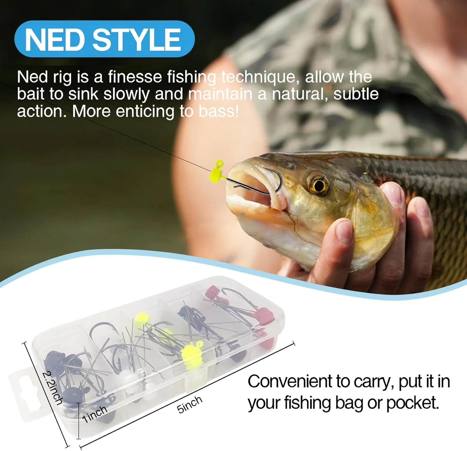 Ned Rig Jig Kits Including Weedless & Extra Wide Gap (EWG) Styles, 25PCS Mushroom Jig Heads for Bass Trout Crappie Fishing 5 Colors 1/5oz 1/6oz 1/8oz 1/10oz 1/16oz Available