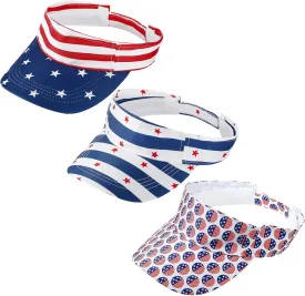 Newcotte 3 Pcs 4th of July Sun Visor Hats for Women Patriotic American Flag Lightweight Sports Outdoor Sun Protection Cap Adjustable Visor Hat for Men for Memorial Day Activities
