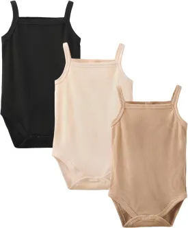 OPAWO Onsies for Baby Girls' Bodysuits 3 Pack Neutral Baby Clothes Spaghetti Strap & Long Sleeve Fall Baby Undershirt 0-2T