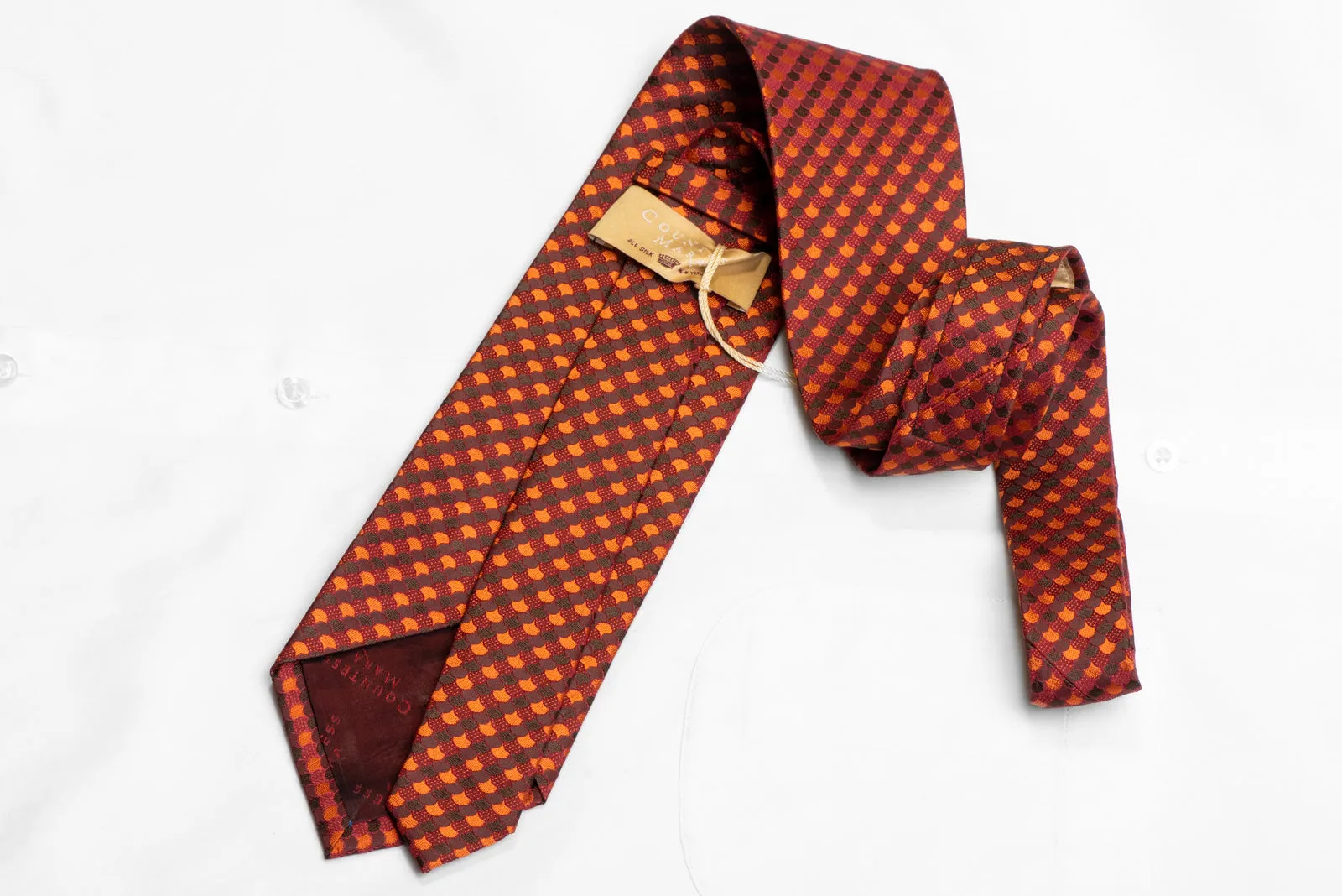 Orange Brown Geometric Men's Silk Necktie