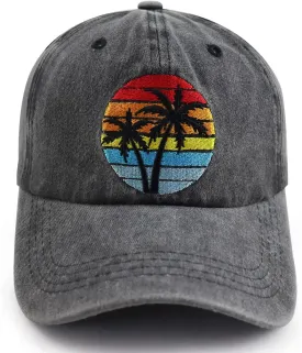 Palm Tree Baseball Cap for Men Women, Funny Vintage Adjustable Cotton Embroidered Summer Vacation Sun Beach Hat