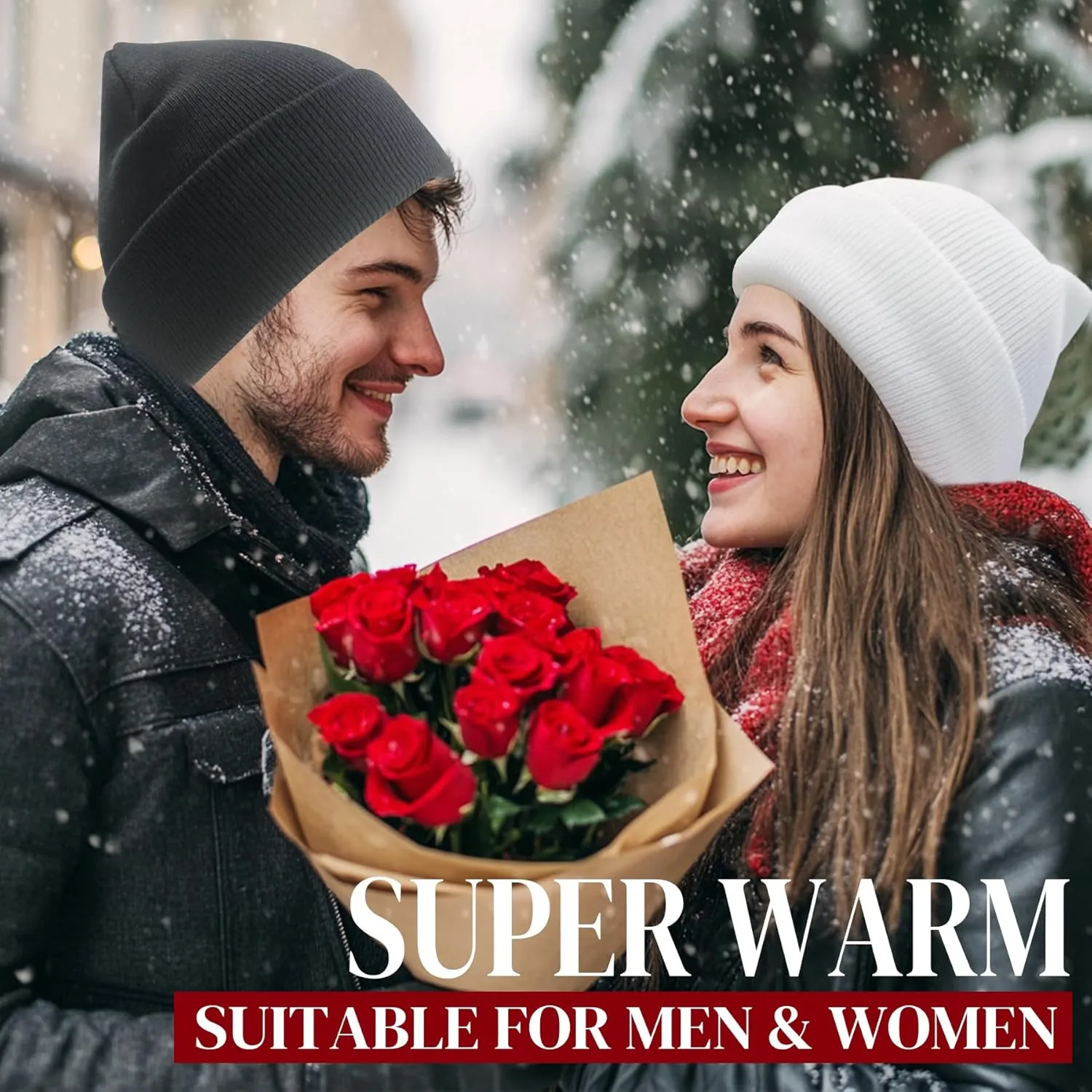 PFFY Satin Lined Knit Cuffed Beanie Hat Silk Lining Slouchy Warm Hats Winter Beanies Gift for Women Men