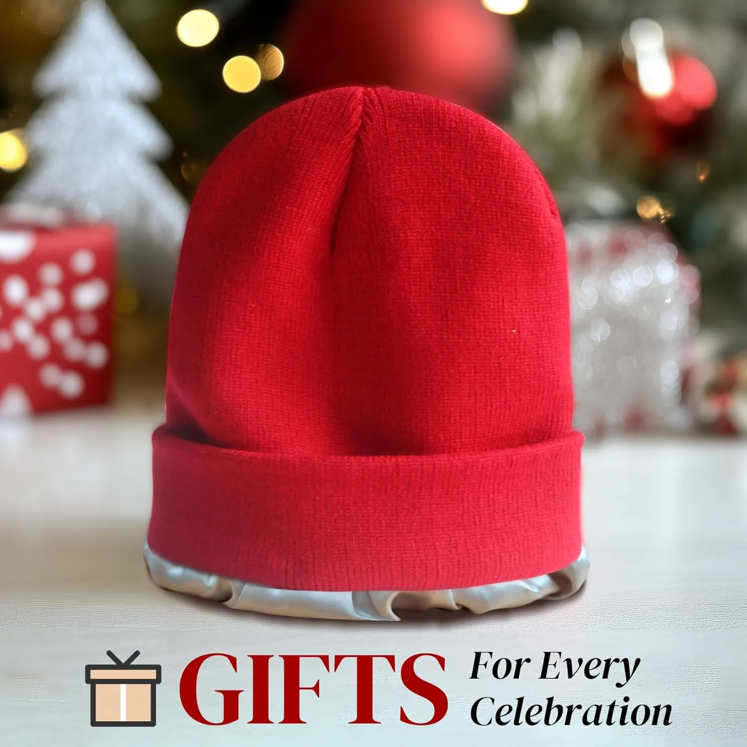 PFFY Satin Lined Knit Cuffed Beanie Hat Silk Lining Slouchy Warm Hats Winter Beanies Gift for Women Men