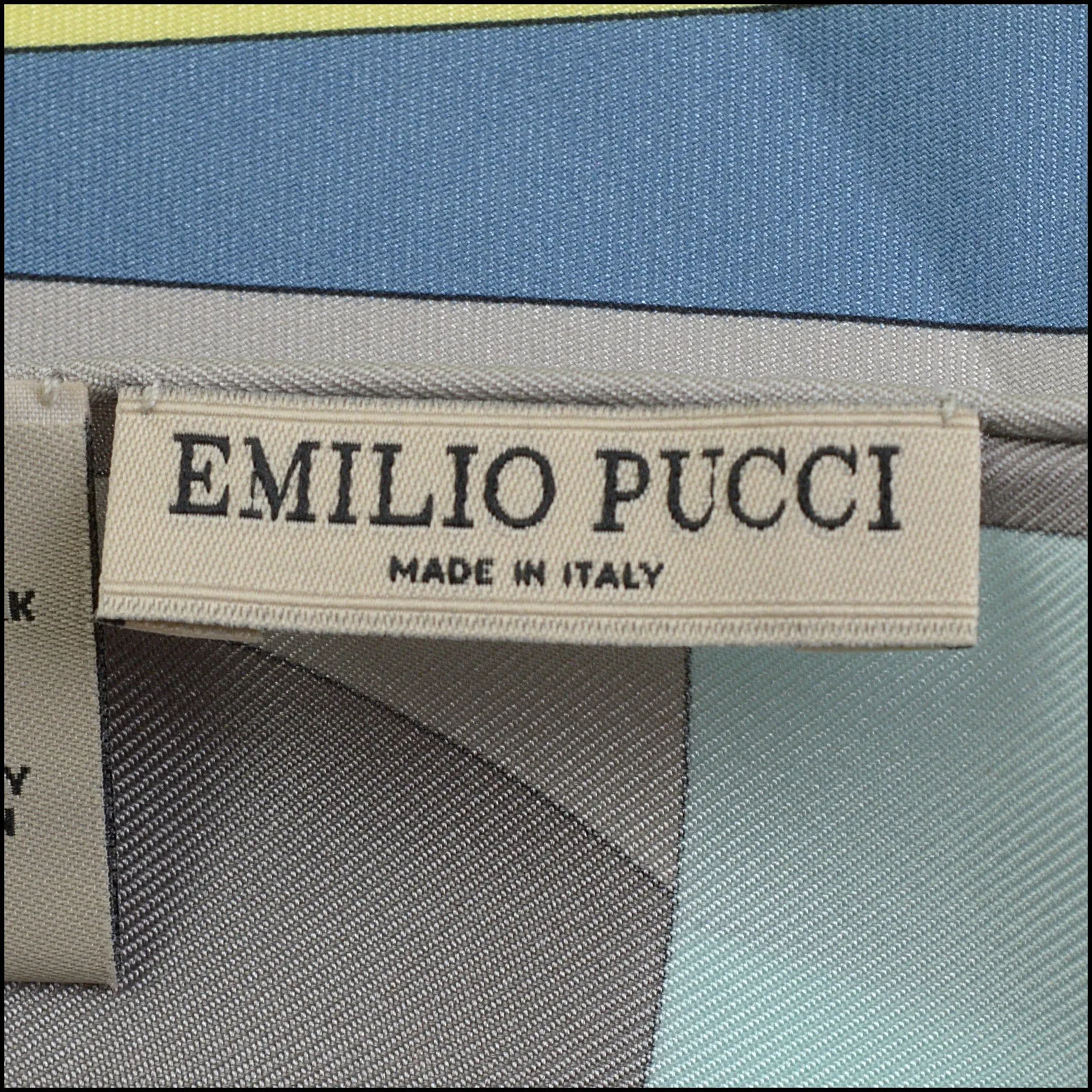 RDC14294 Authentic EMILIO PUCCI Gray/Teal/Taupe Curves 90cm Square Silk Scarf