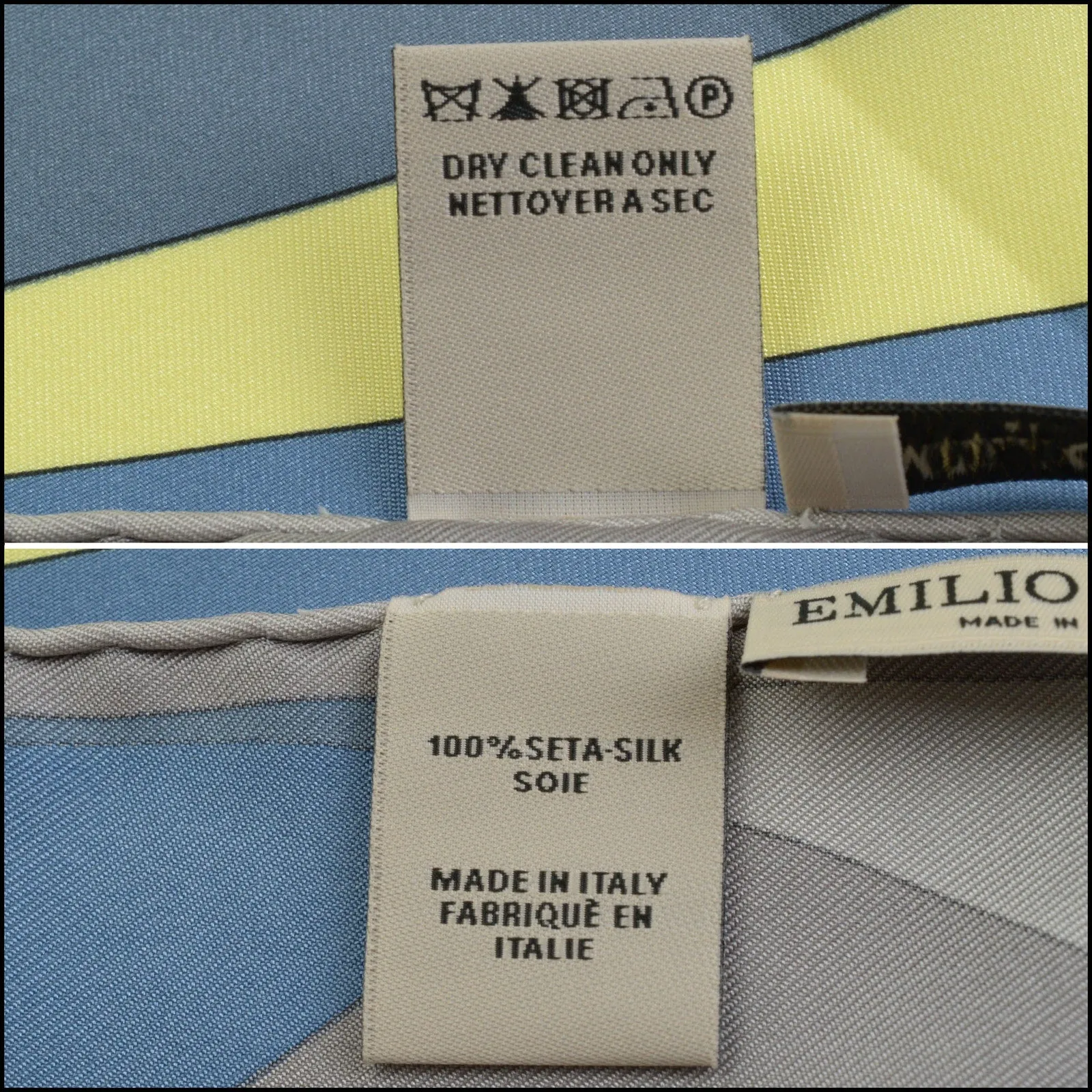 RDC14294 Authentic EMILIO PUCCI Gray/Teal/Taupe Curves 90cm Square Silk Scarf