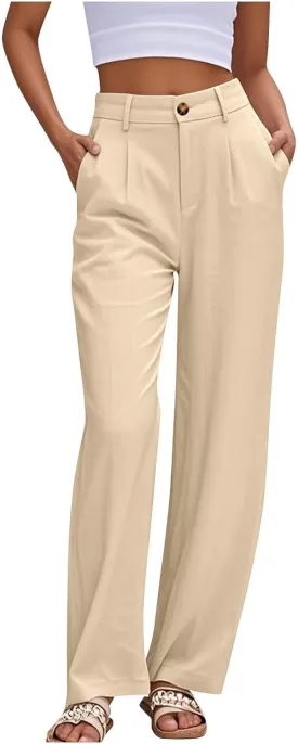 Sinzelimin Womens Suit Pants Fashion Solid Color Button Zip Closure Stretch Comfy Dressy Casual Trouser Office Work Sweatpant
