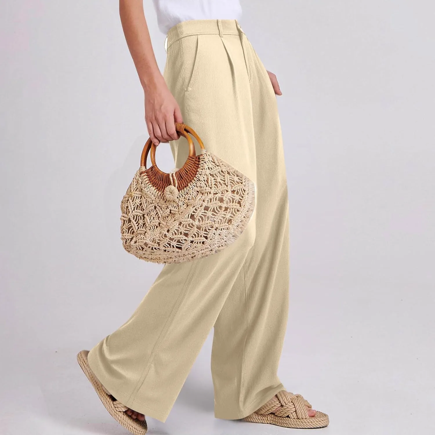 Sinzelimin Womens Suit Pants Fashion Solid Color Button Zip Closure Stretch Comfy Dressy Casual Trouser Office Work Sweatpant
