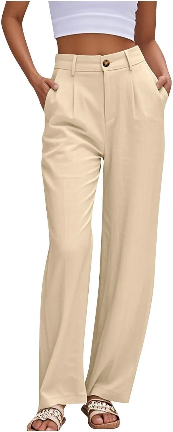 Sinzelimin Womens Suit Pants Fashion Solid Color Button Zip Closure Stretch Comfy Dressy Casual Trouser Office Work Sweatpant