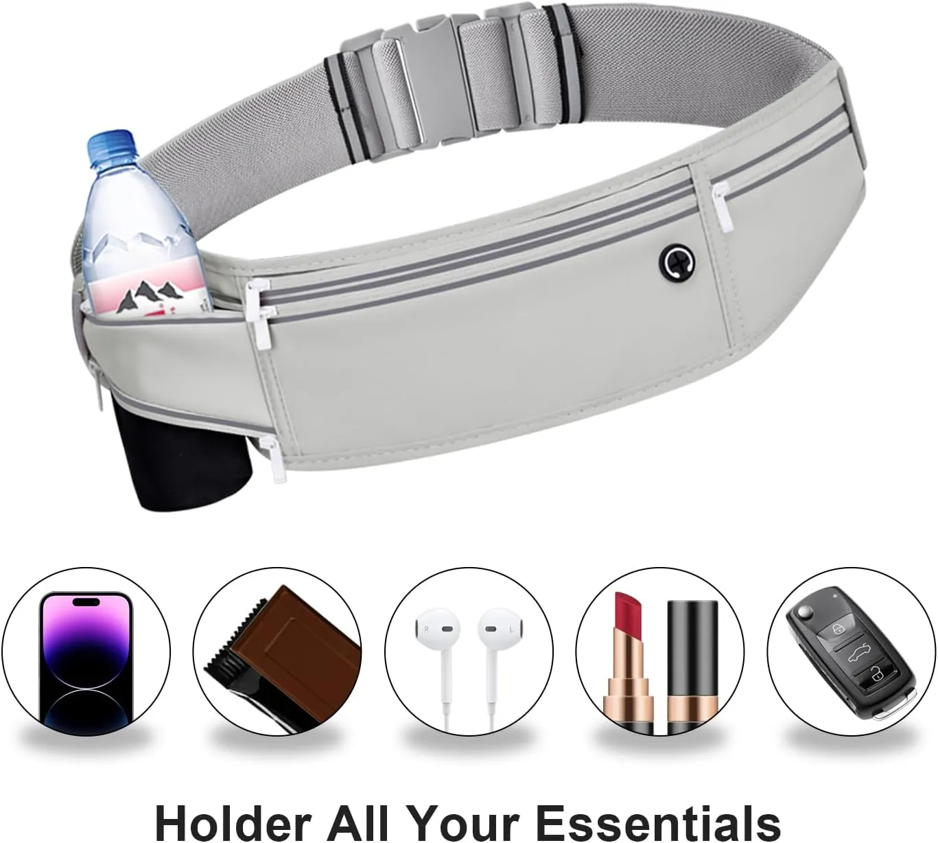 Slim Running Belt for Women Men,Runners Fanny Pack Phone Holder,Money Belt,Running Gear Accessories,with 3 Pockets (Gray)