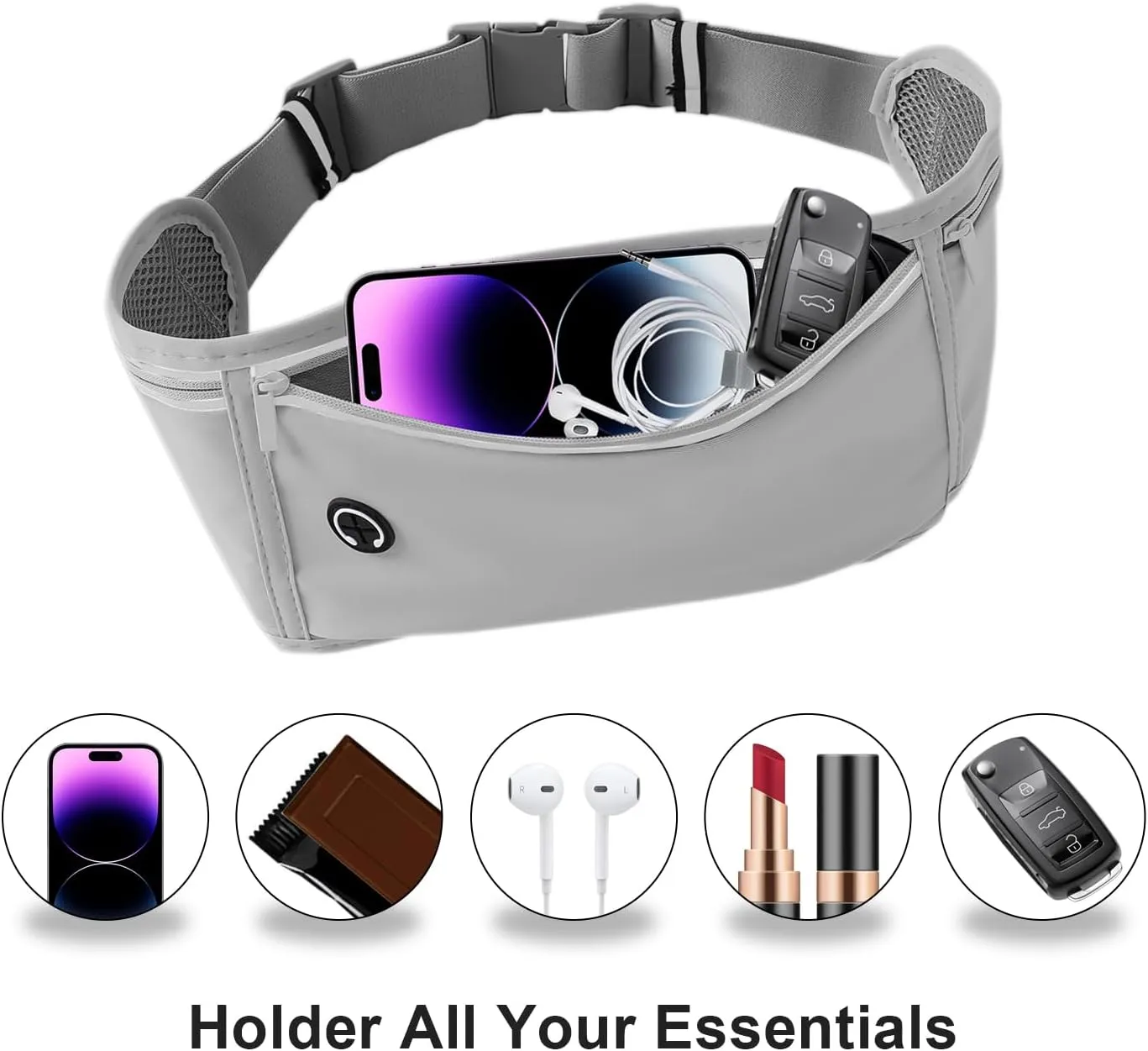 Slim Running Belt for Women Men,Runners Fanny Pack Phone Holder,Money Belt,Running Gear Accessories,with 3 Pockets(Light gray)