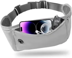 Slim Running Belt for Women Men,Runners Fanny Pack Phone Holder,Money Belt,Running Gear Accessories,with 3 Pockets(Light gray)