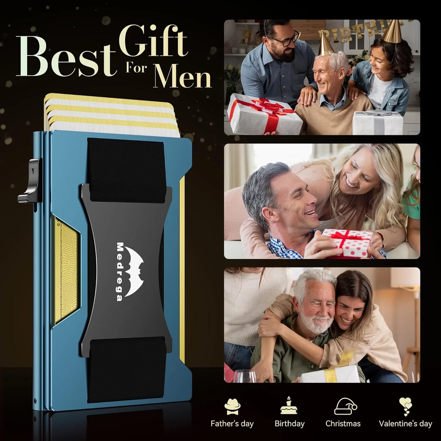 Smart Wallet for Men Slim Minimalist: Metal Pop Up Wallet - RFID Front Pocket Credit Card Holder - Gift for Male Husband at Anniversay Brithday