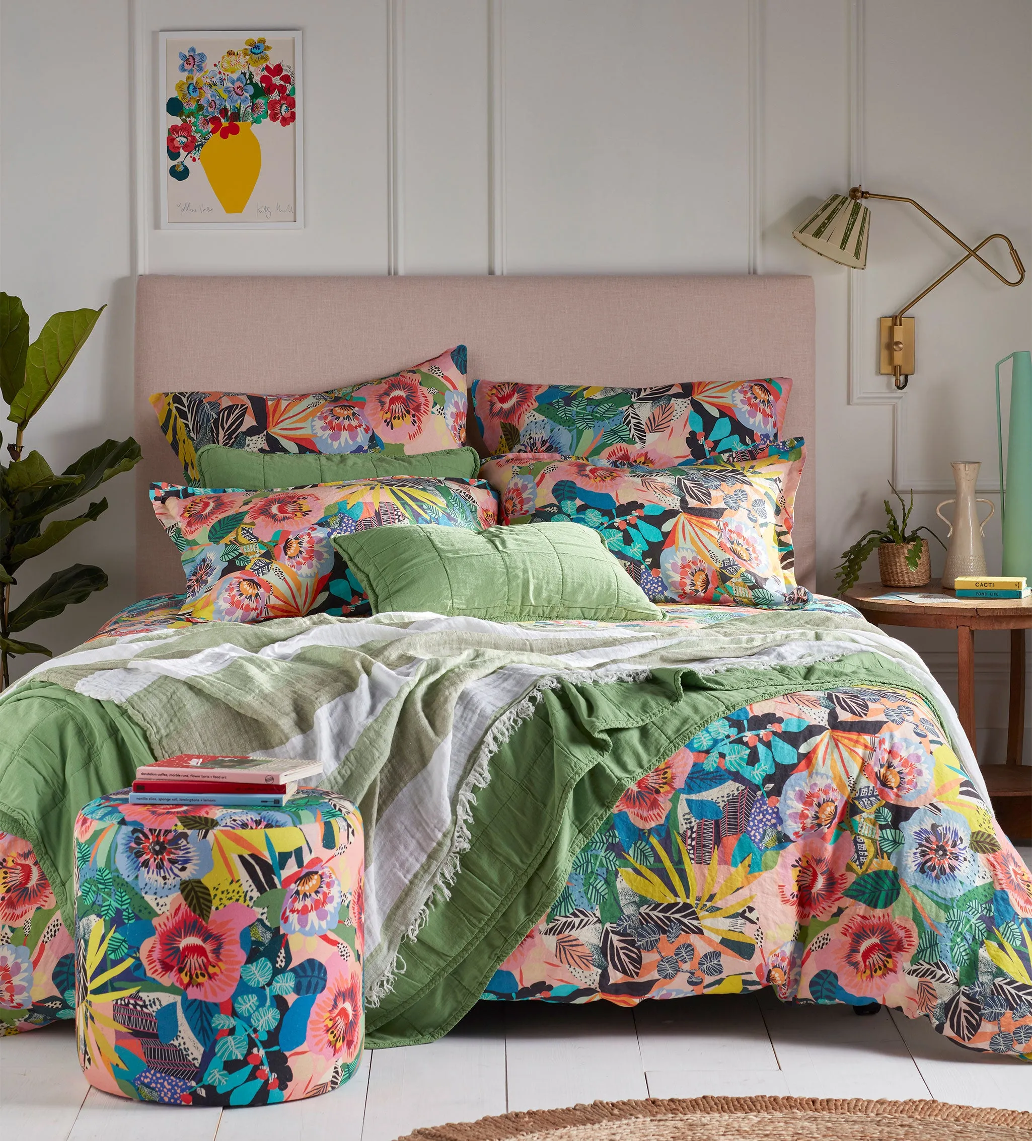 Spring Green Finn 100% Cotton Quilted Cushion Cover