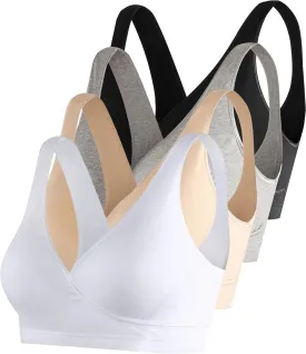 SUIEK 4 Pack Nursing Sleep Bra Maternity Bralette Breastfeeding Comfort Cotton Bras