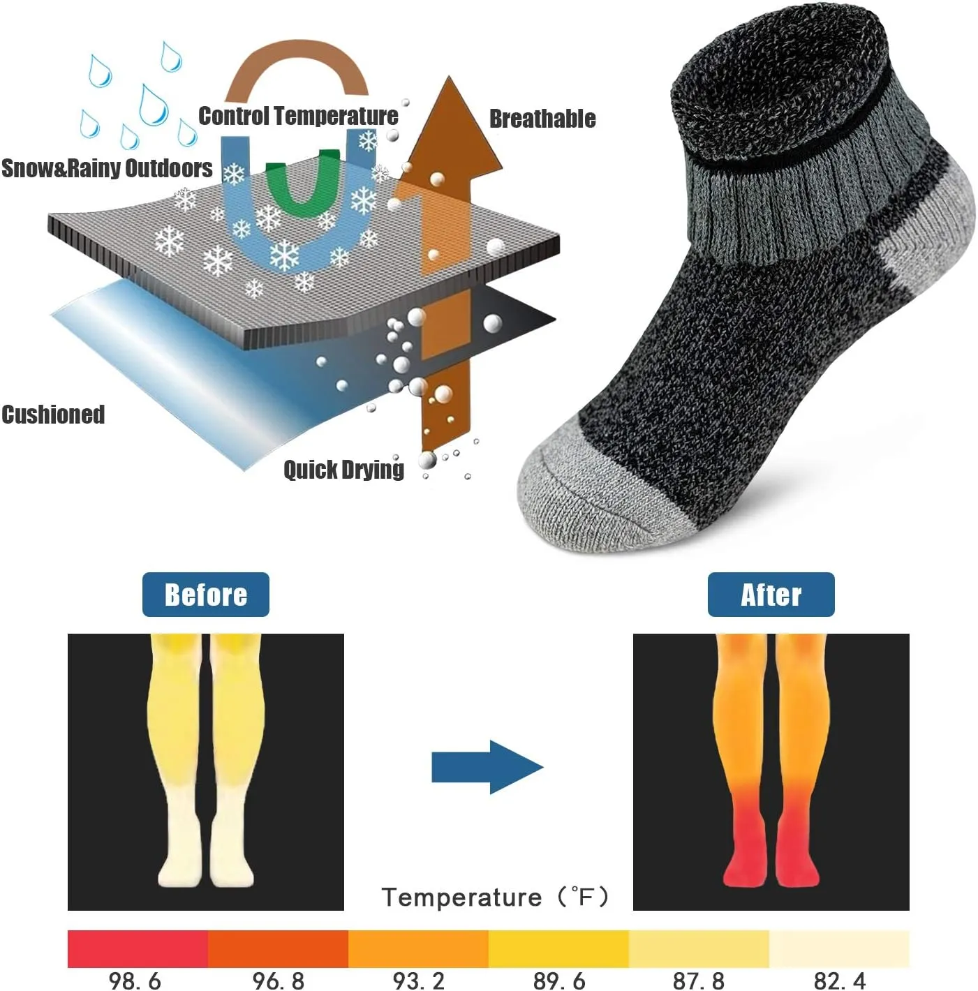 Time May Tell Womens Merino Wool Thermal Socks Warm Cushioned Boot Socks for Winter, Hiking & Outdoor Activities 3 Pack