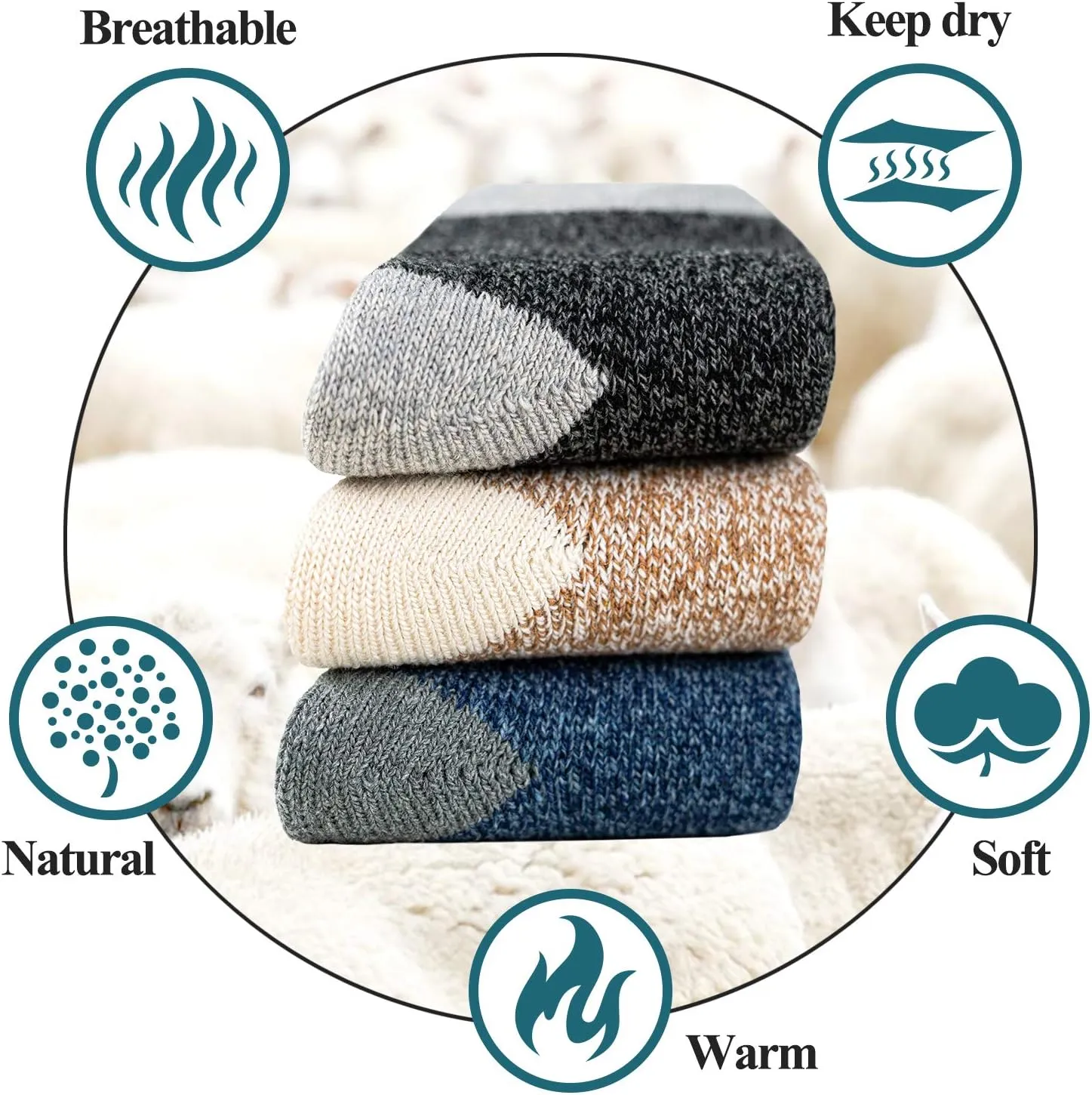 Time May Tell Womens Merino Wool Thermal Socks Warm Cushioned Boot Socks for Winter, Hiking & Outdoor Activities 3 Pack