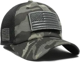 USA Flag Hat Camo Gray Detachable Patch Micro Mesh Tactical Cap