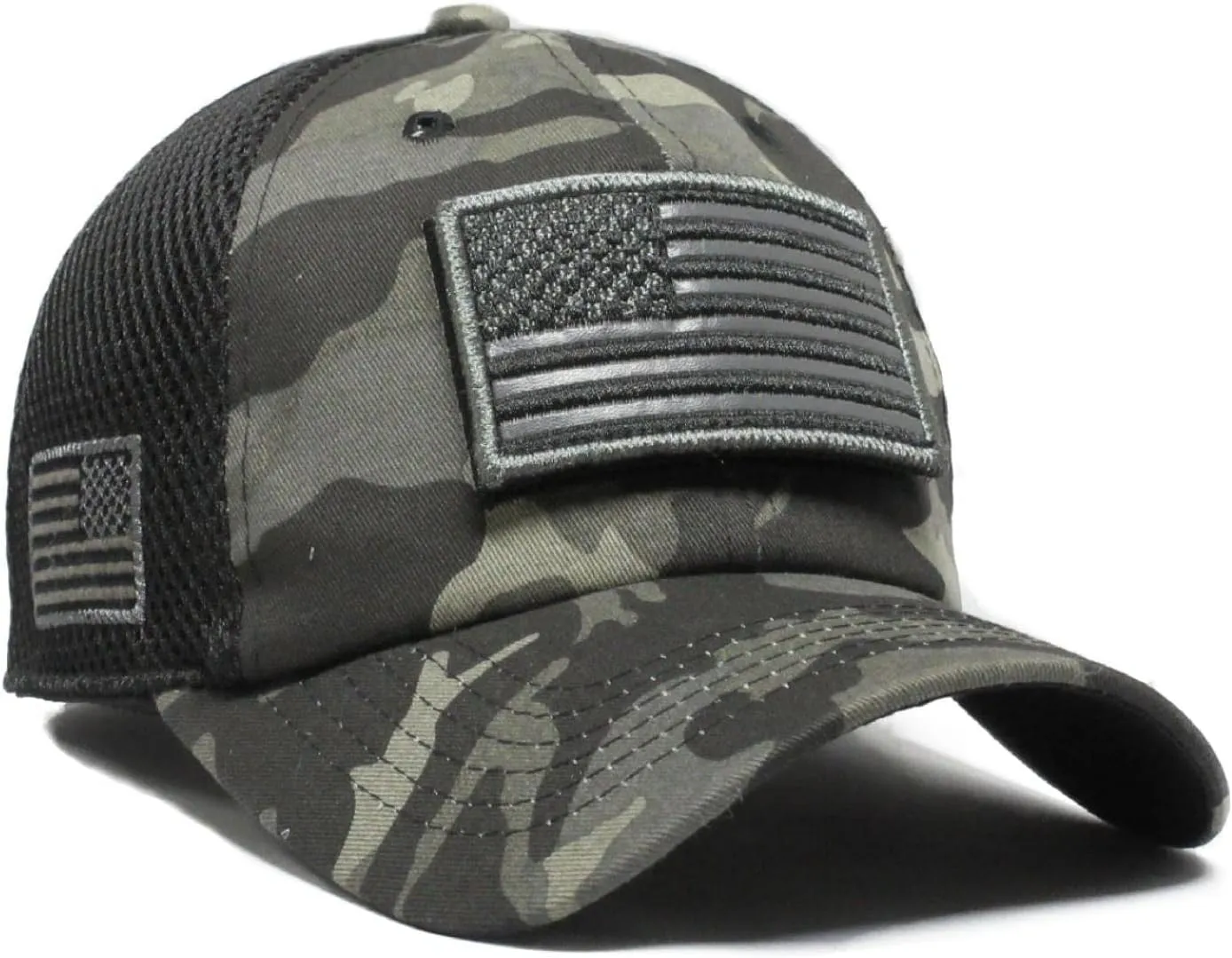 USA Flag Hat Camo Gray Detachable Patch Micro Mesh Tactical Cap
