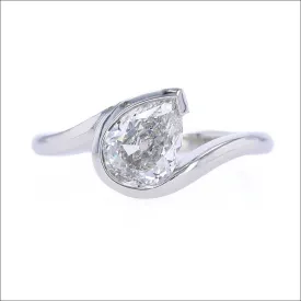 Vintage Pear-Shaped Diamond Angled Bypass Engagement Ring Platinum