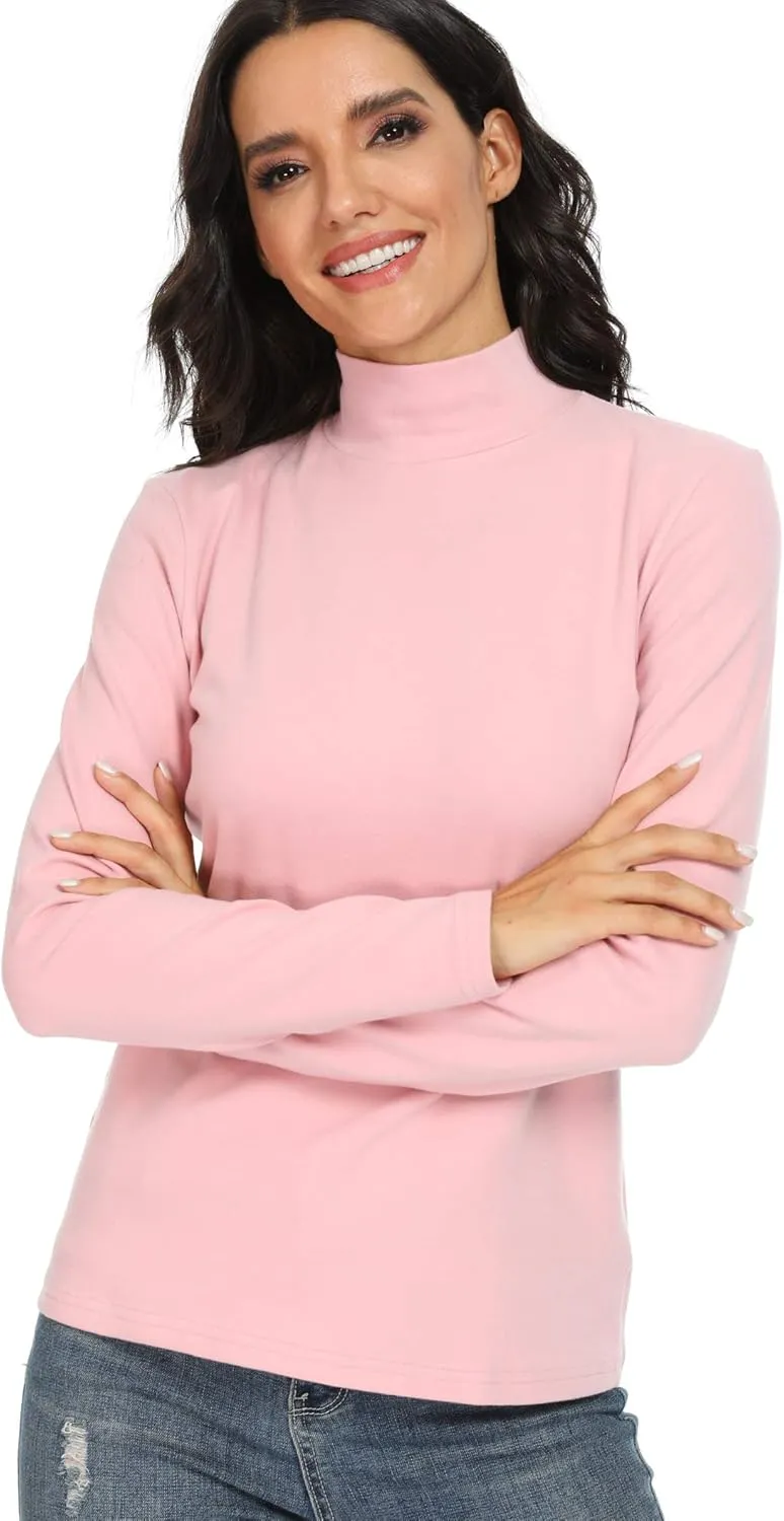 Women's Cotton Mock Turtleneck Long Sleeve Basic Thermal Top