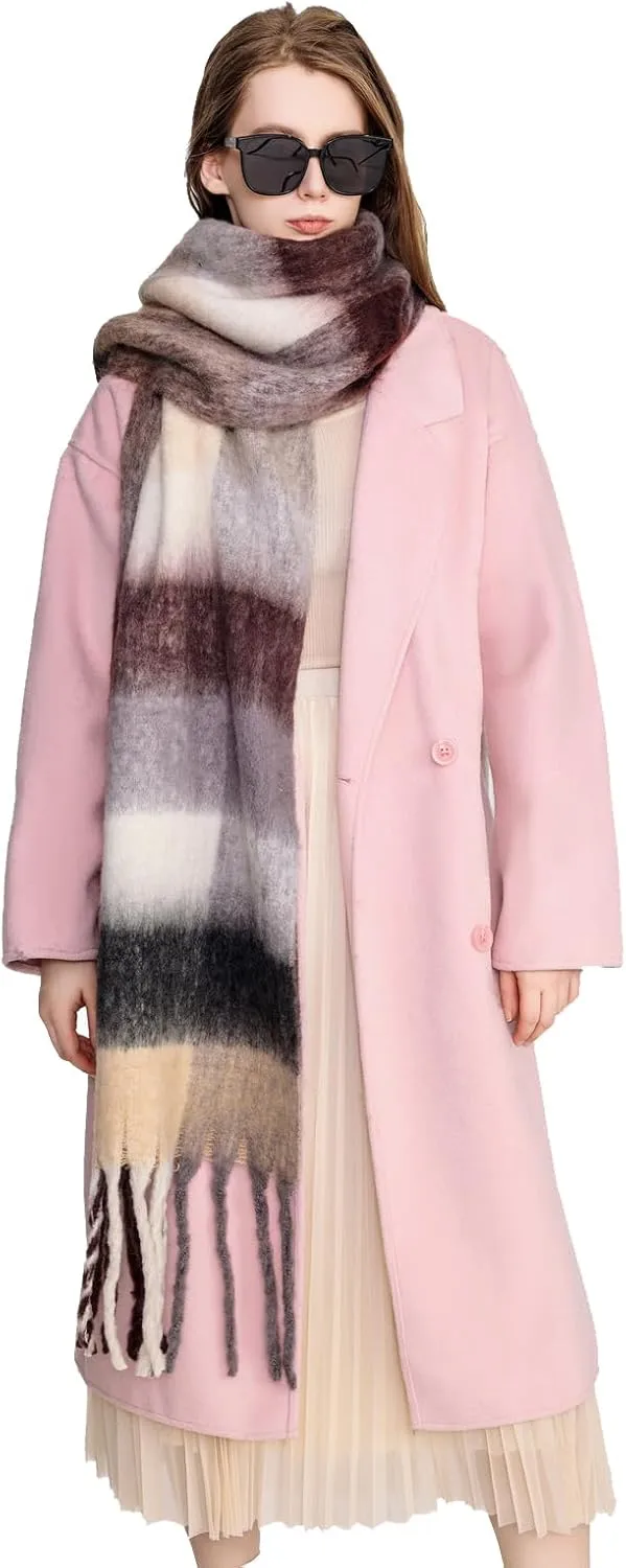 Yatemiole Women's Cashmere Big Coloured Checked Scarf Winter Warm Wrap Scarf