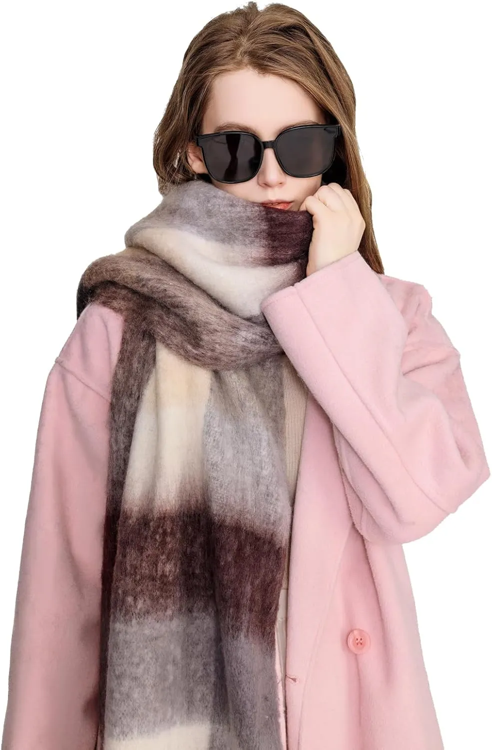 Yatemiole Women's Cashmere Big Coloured Checked Scarf Winter Warm Wrap Scarf