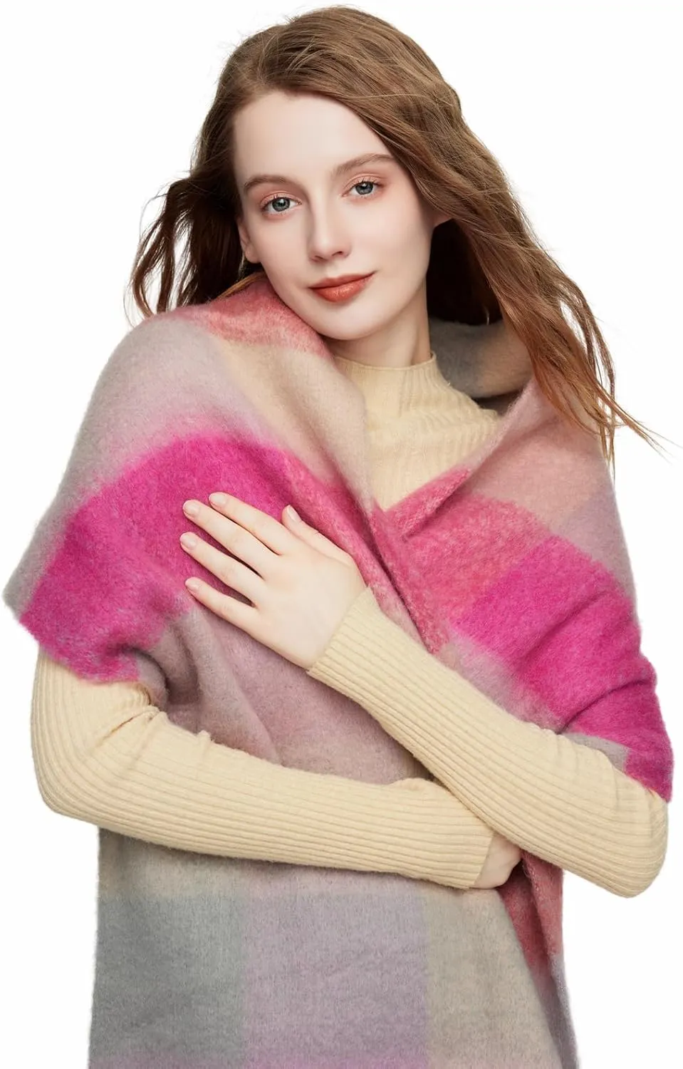 Yatemiole Women's Cashmere Big Coloured Checked Scarf Winter Warm Wrap Scarf